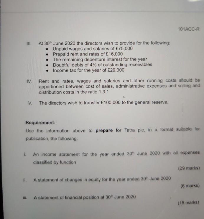 below the trial balance of Tetra plc at 30 June 2020. 3%