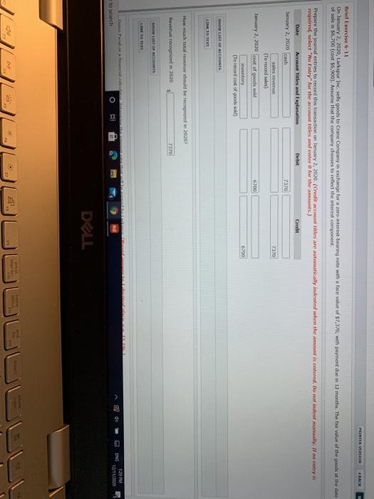 PRINTER VERSION 4 BACK Briel Exercise 6-11 On January 2, 2020, Larkspur