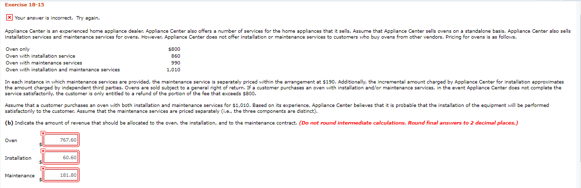Exercise 18-15 Your answer is incorrect. Try again. Appliance Center is an