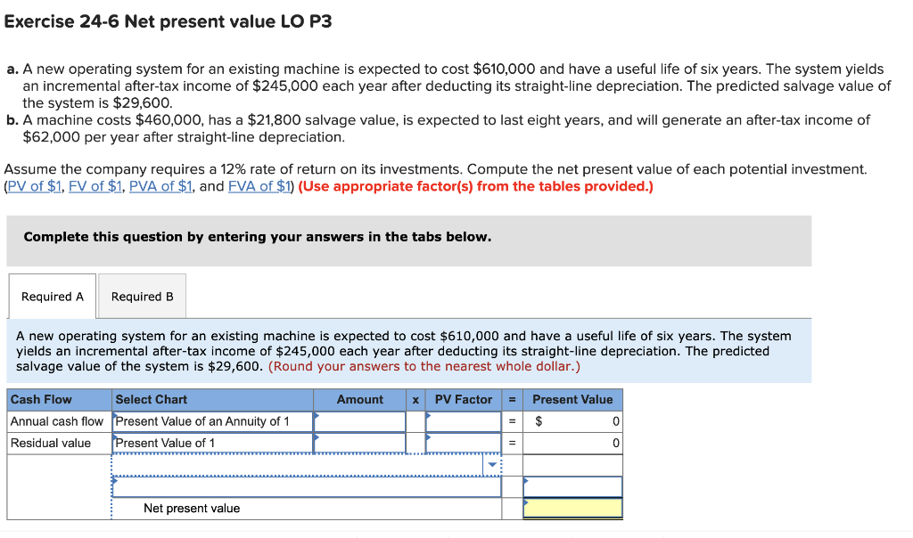 Exercise 24-6 Net present value LO P3 a. A new operating system