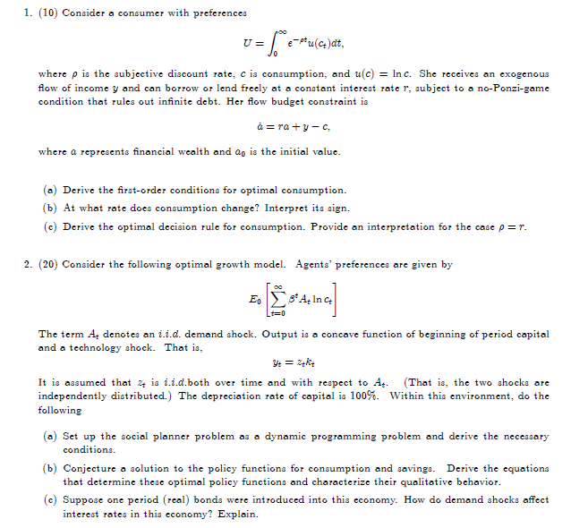 provide references. l. [ltlll Consider a consumer with preferences U= Ire\"TIME, 1Where