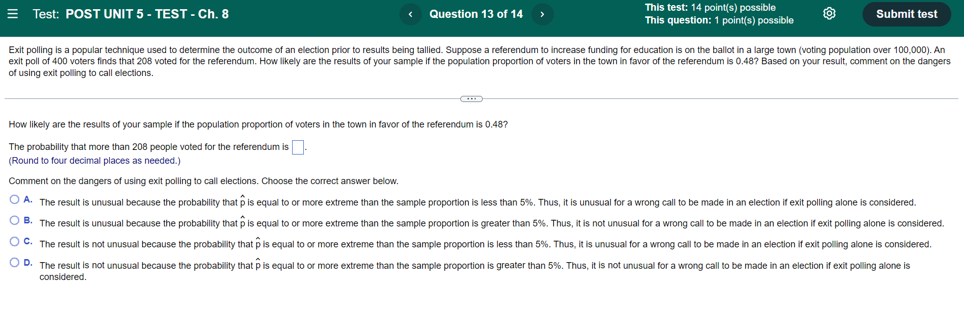 14 This test: 14 point(s) possible This question: 1 point(s) possible Submit