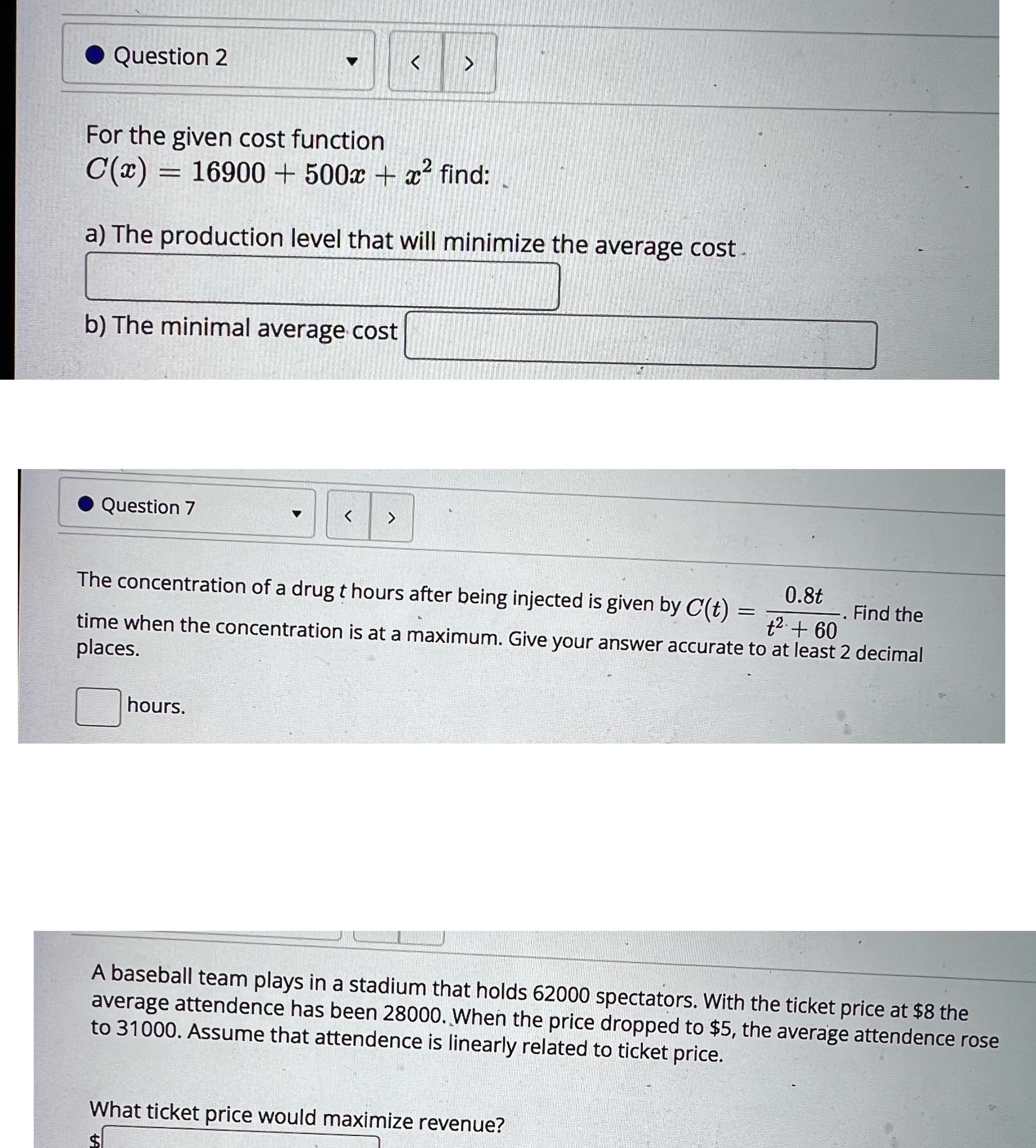  . Question 2 For the given cost function C(x) = 16900