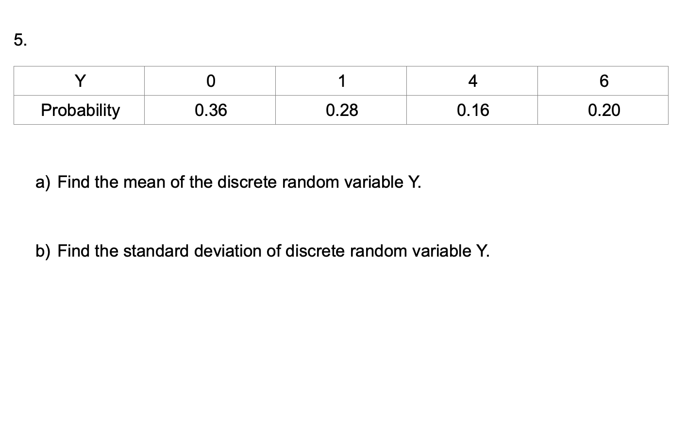 b) Find the probability of P( Y = 3). c) Interpret the