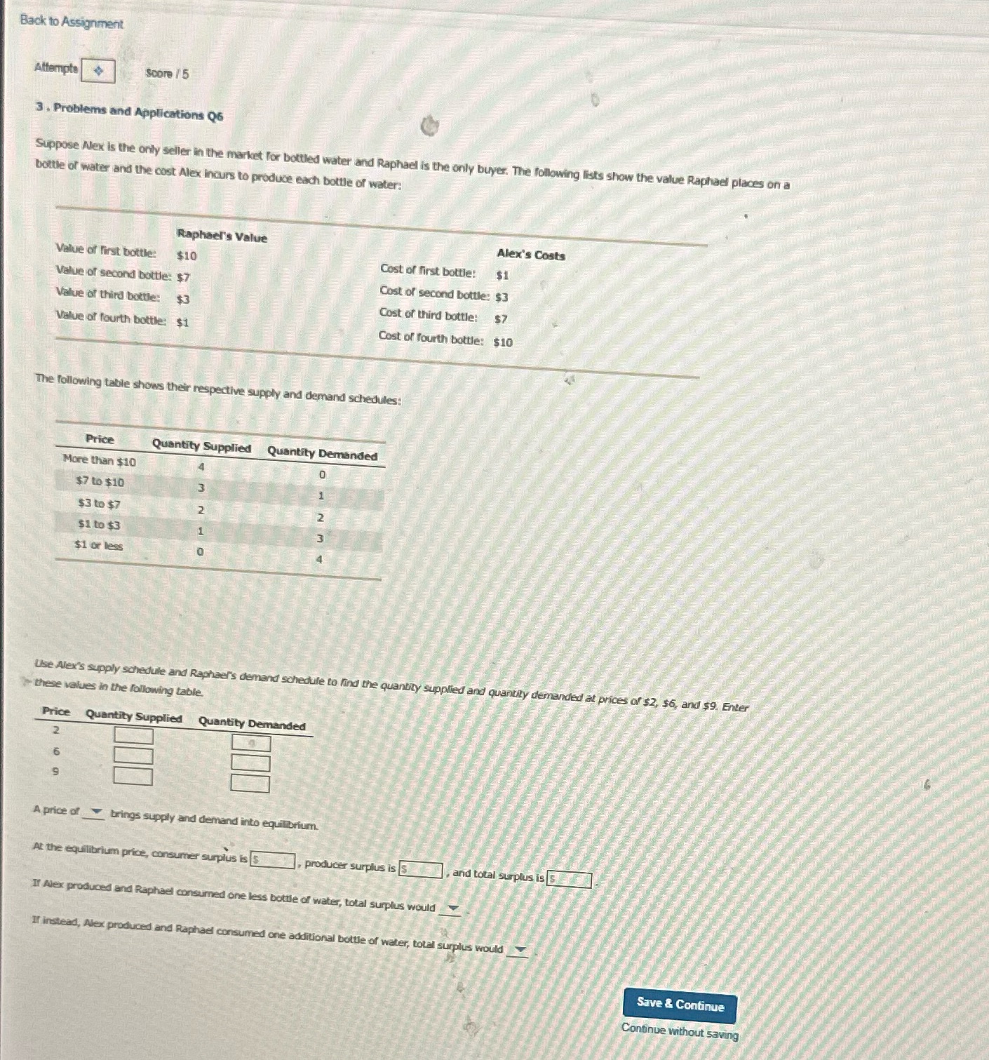  Back to Assignment Attempte Score / 5 3 . Problems and