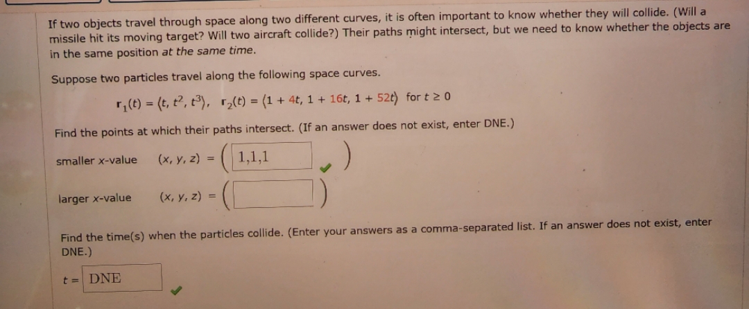 please solve If two objects travel through space along two different curves,