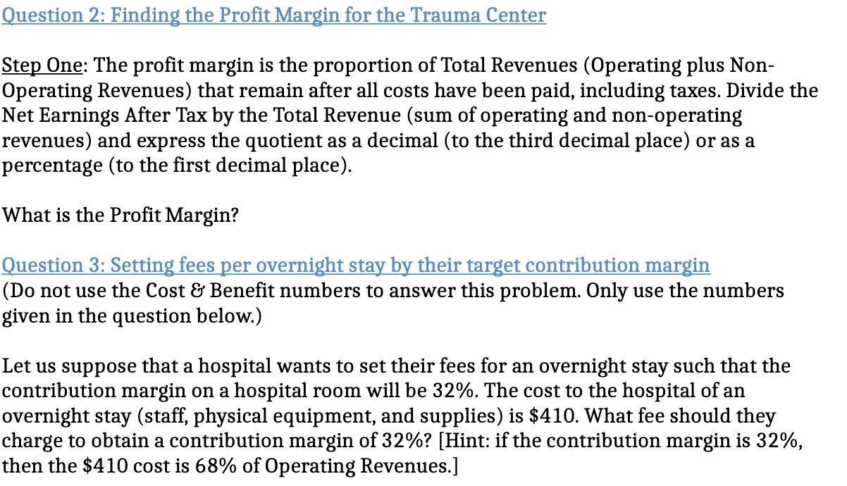 Question 2: Finding the Prot Margin for the Trauma Center Step