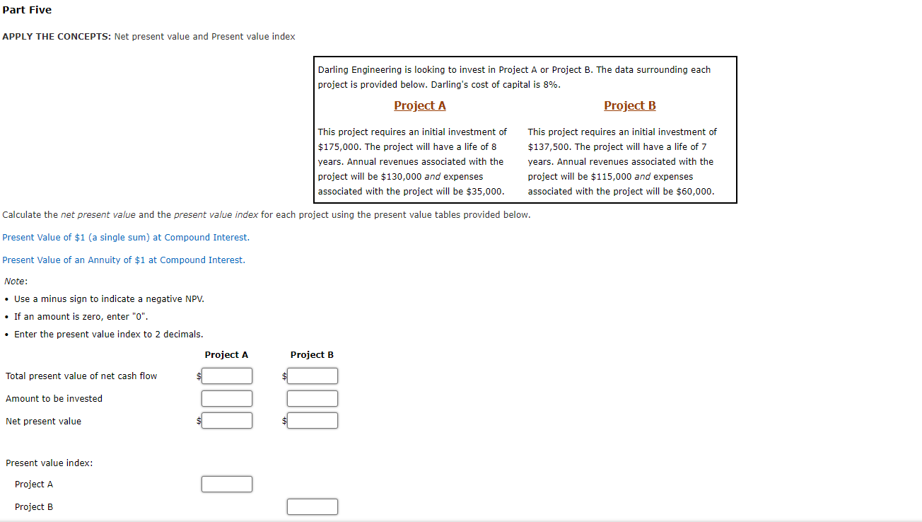  Part Five APPLY THE CONCEPTS: Net present value and Present value