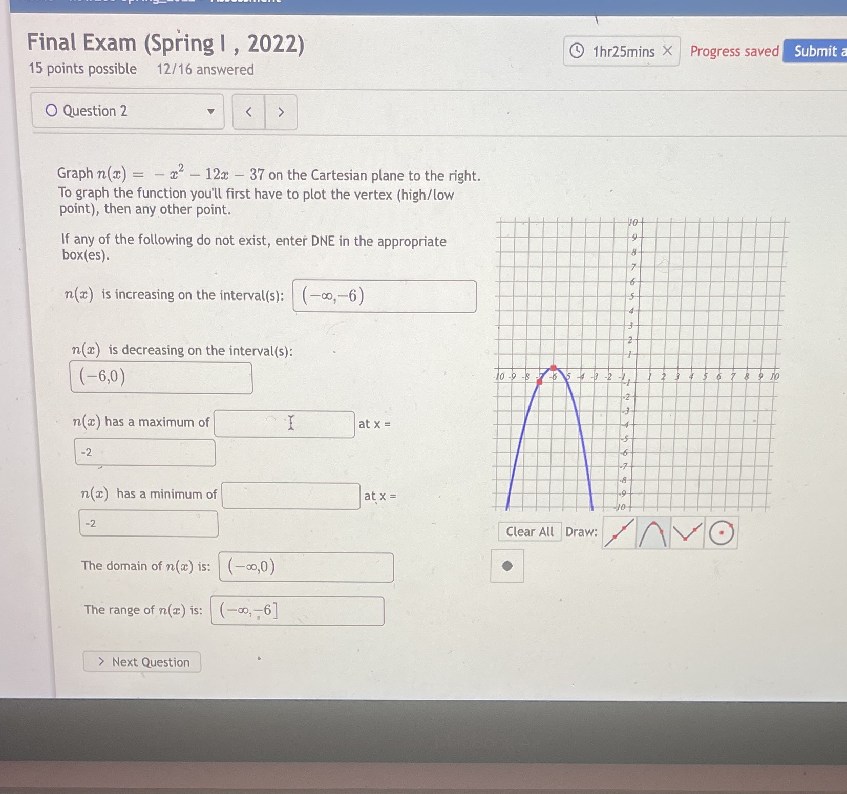 Final Exam (Spring I , 2022) 1hr25mins X Progress saved Submit
