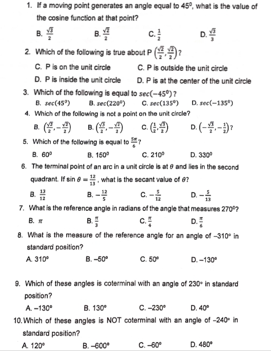Show solution pls 1. If a moving point generates an angle equal