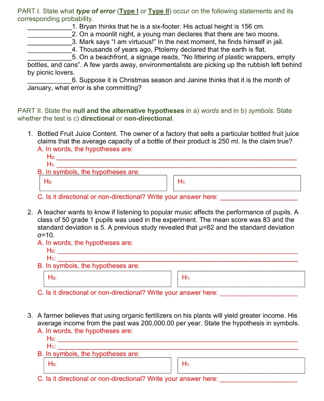 can u help me this?answer completely PART I. State what type of