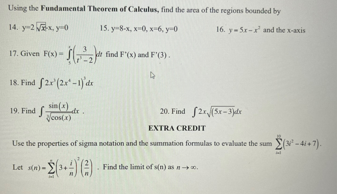 Please show all the work 14-20 and extra credit Using the Fundamental