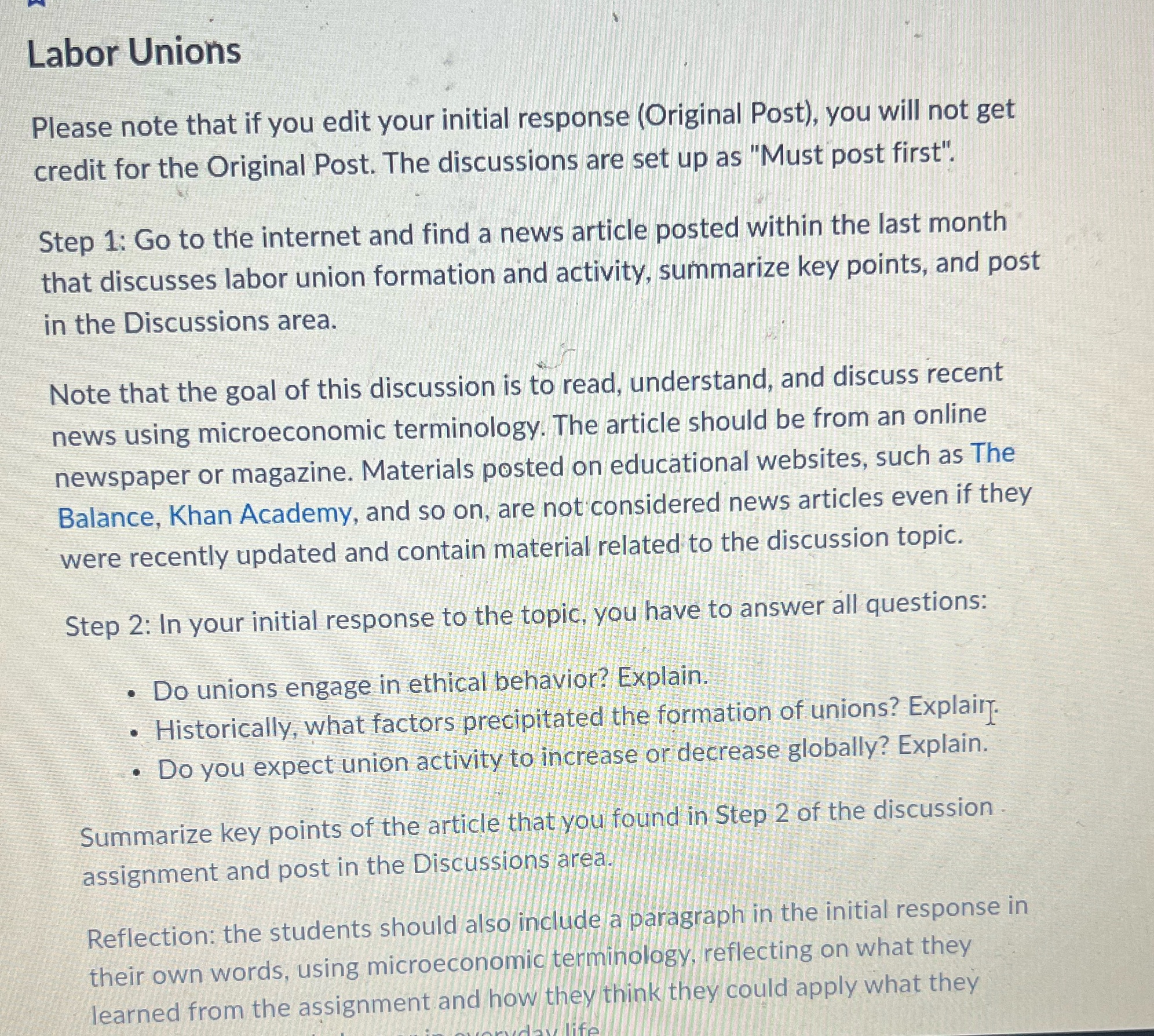 Labor Unions Please note that if you edit your initial response