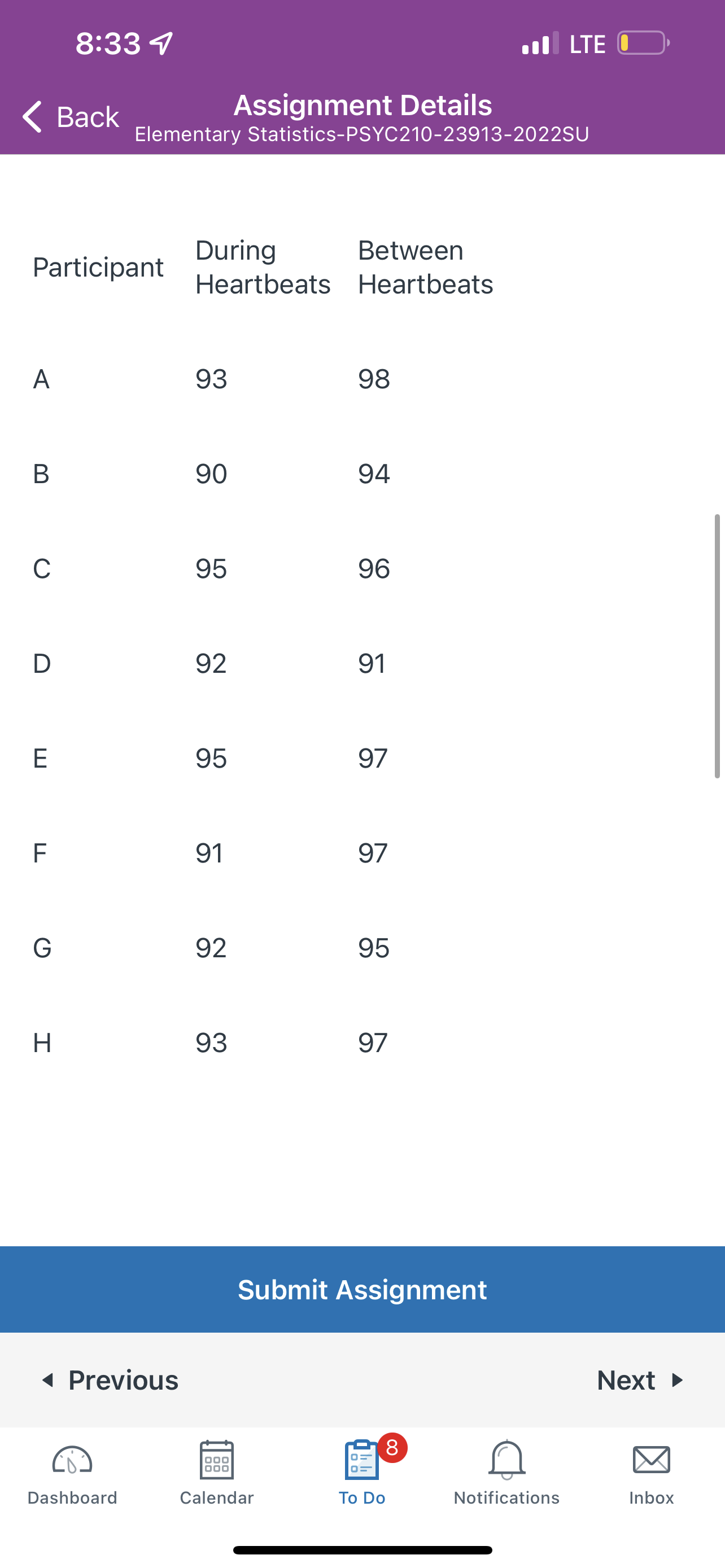 Back Assignment Details Elementary Statistics-PSYC210-23913-2022SU Participant Swear Neutral Words Words - 94