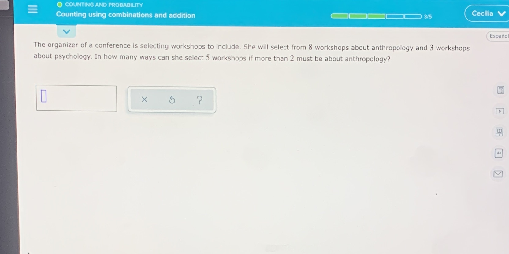  E O COUNTING AND PROBABILITY Counting using combinations and addition 3/5