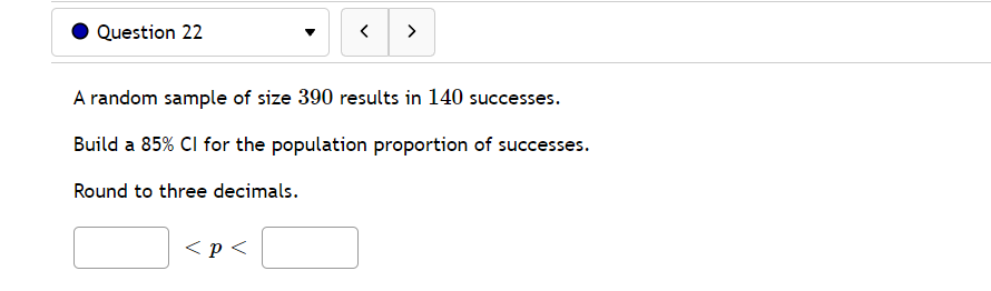 results in 131 successes. Build a 84% CI for the population proportion