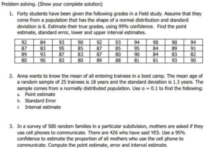 PLEASE ANSWER ALL THE PROBLEMS CORRECTLY. SHOW COMPLETE SOLUTIONS. THANKS Problem solving.