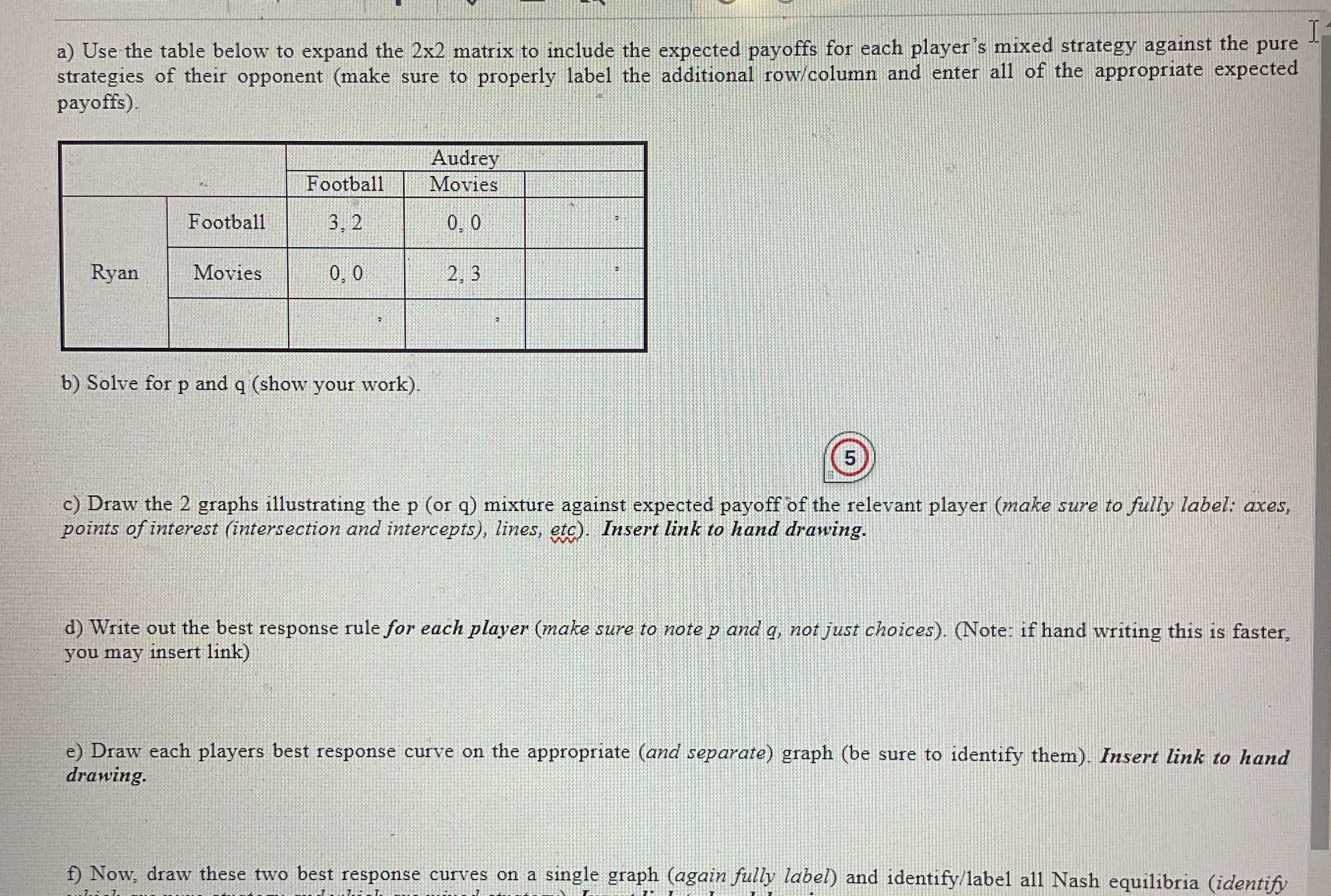 a) Use the table below to expand the 2x2 matrix to