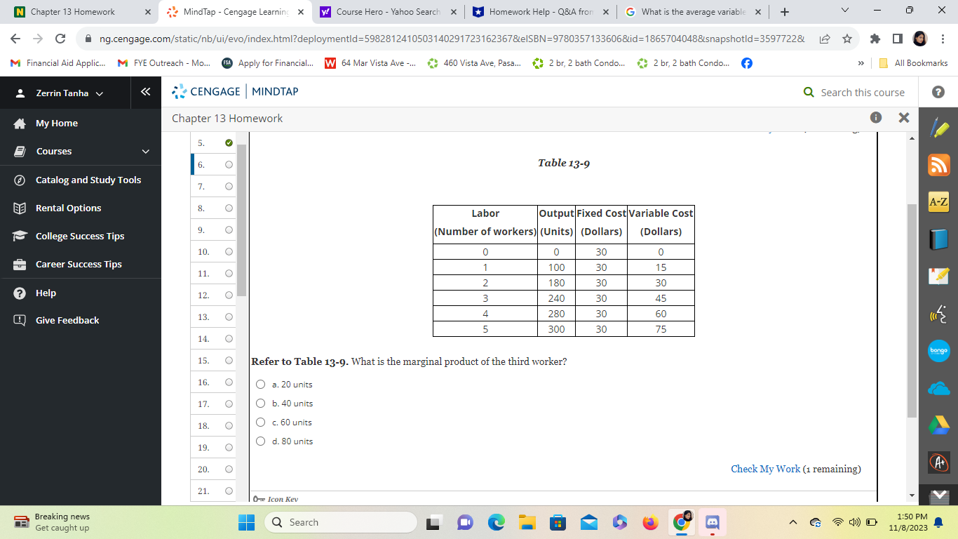  N Chapter 13 Homework X MindTap - Cengage Learning X y!