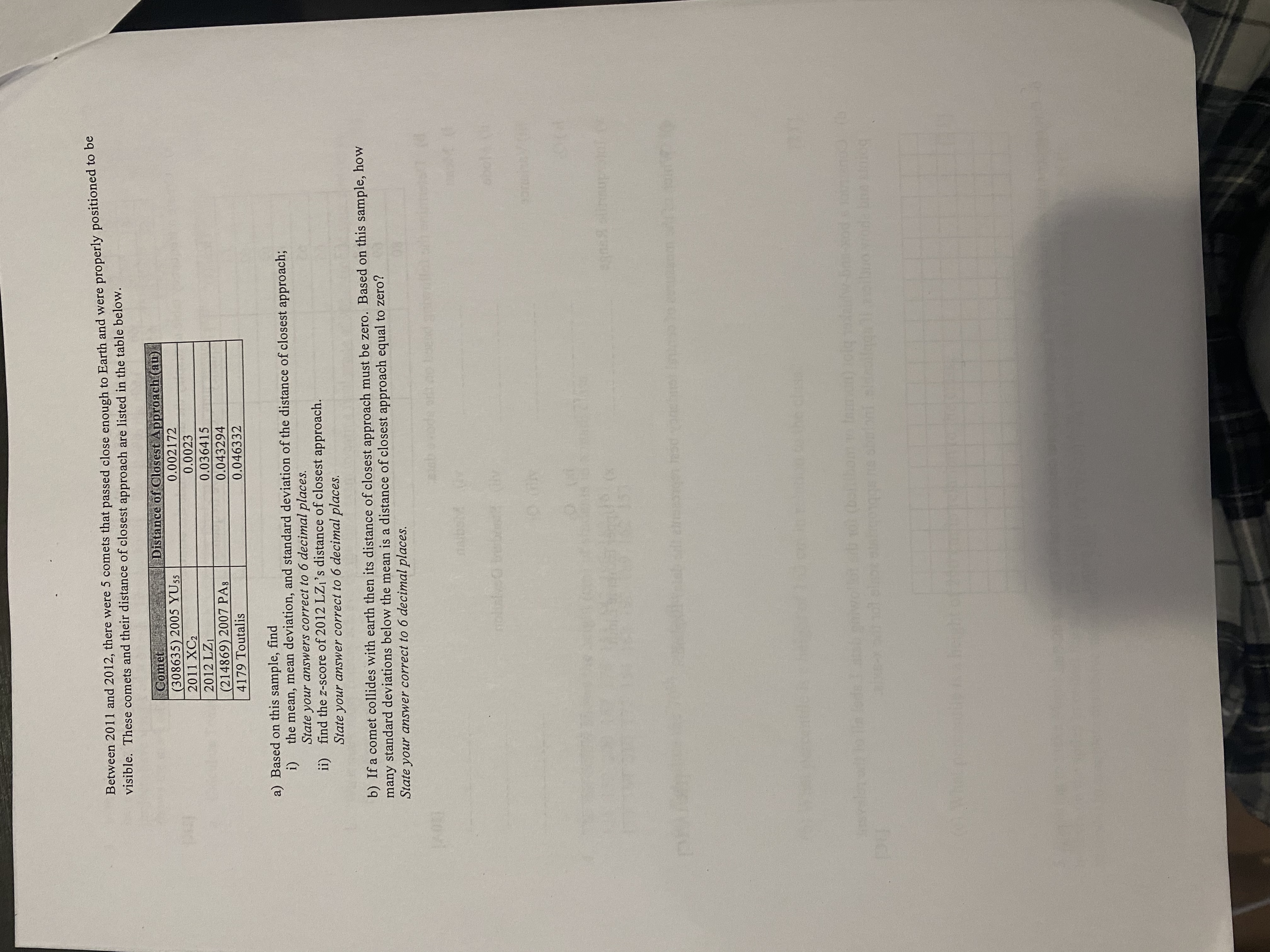 Between 201 1 and 2012, there were 5 comets that passed