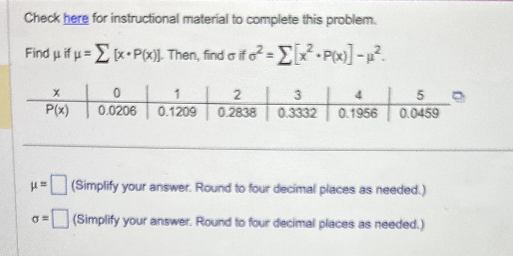 Check here for instructional material to complete this problem. Find u