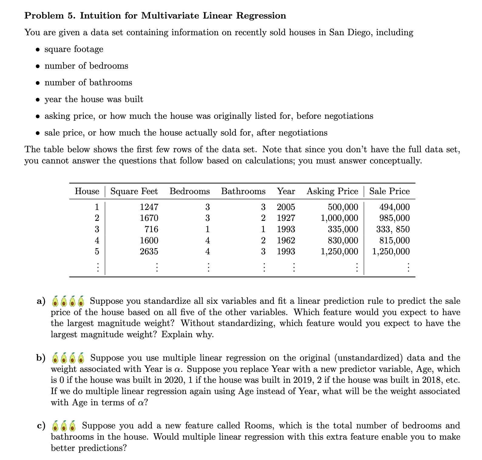  Problem 5. Intuition for Multivariate Linear Regression You are given a