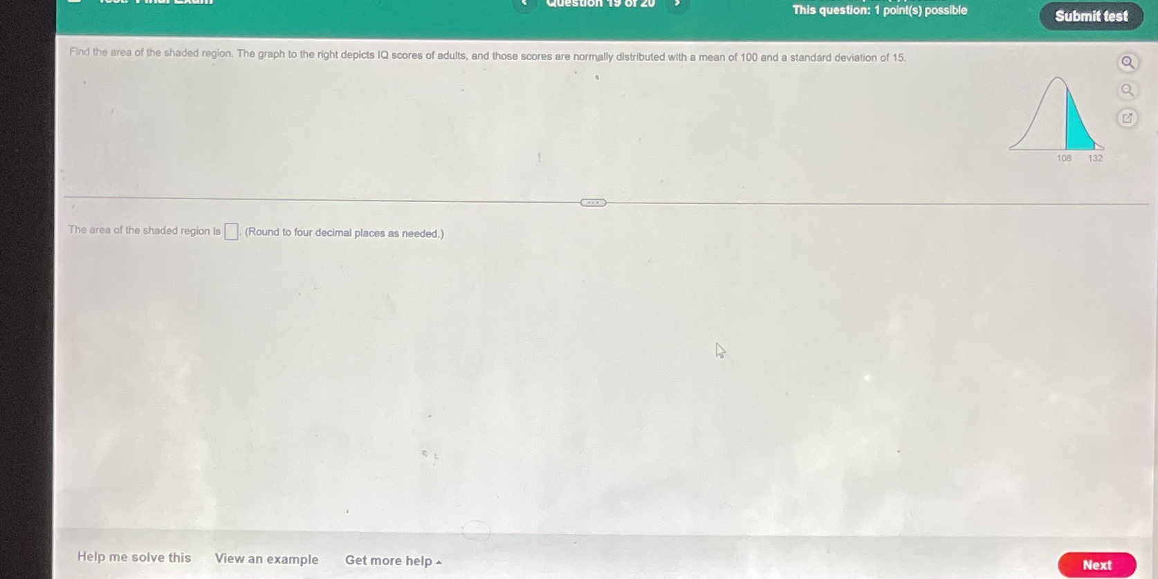  This question: 1 point(s) possible Submit test Find the area of