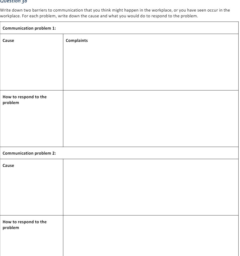 UUESUOH 35' Write down two barriers to communication that you think