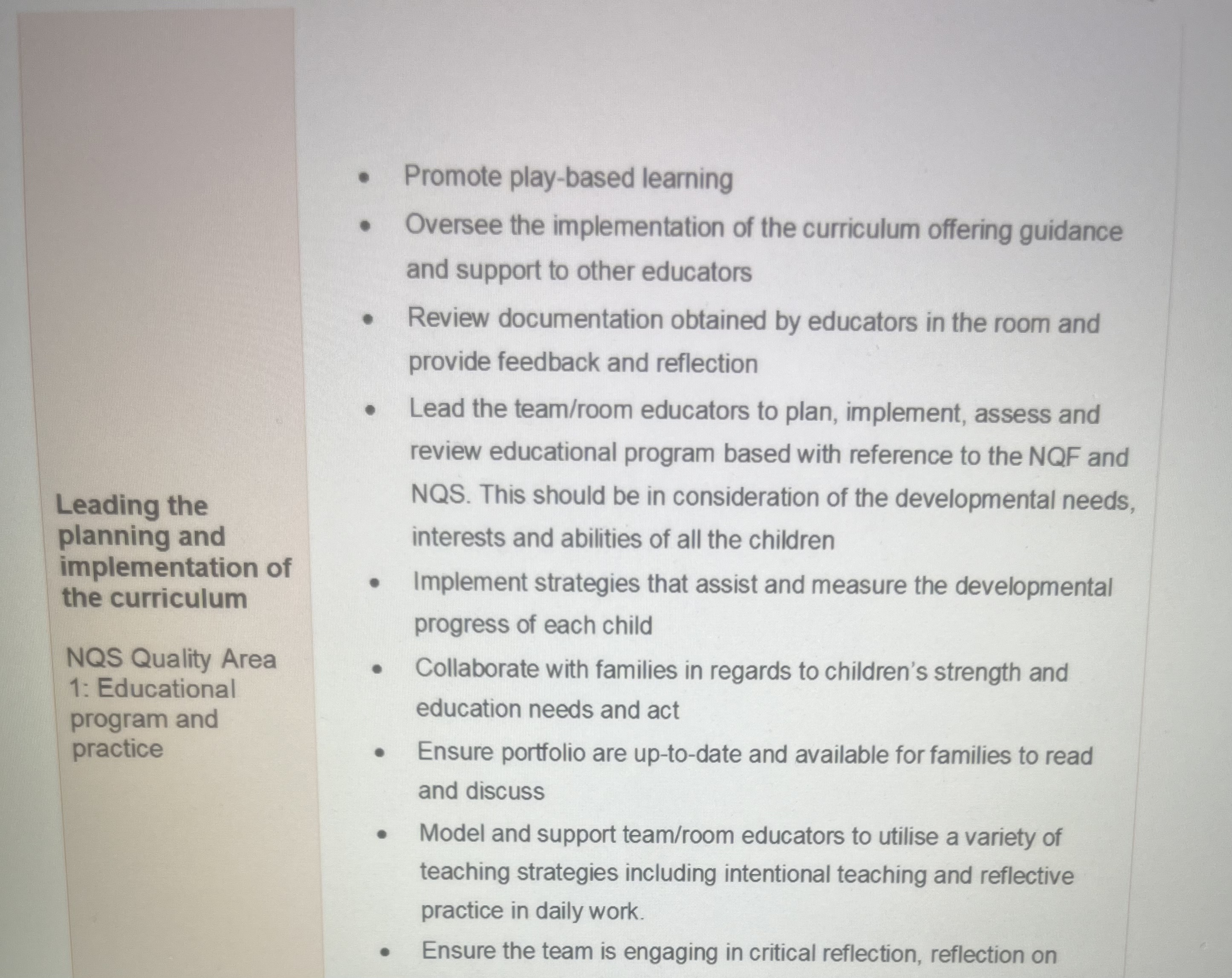 supervisor, early childhood teacher, education leader, Diploma-trained educator, etc. Job role related