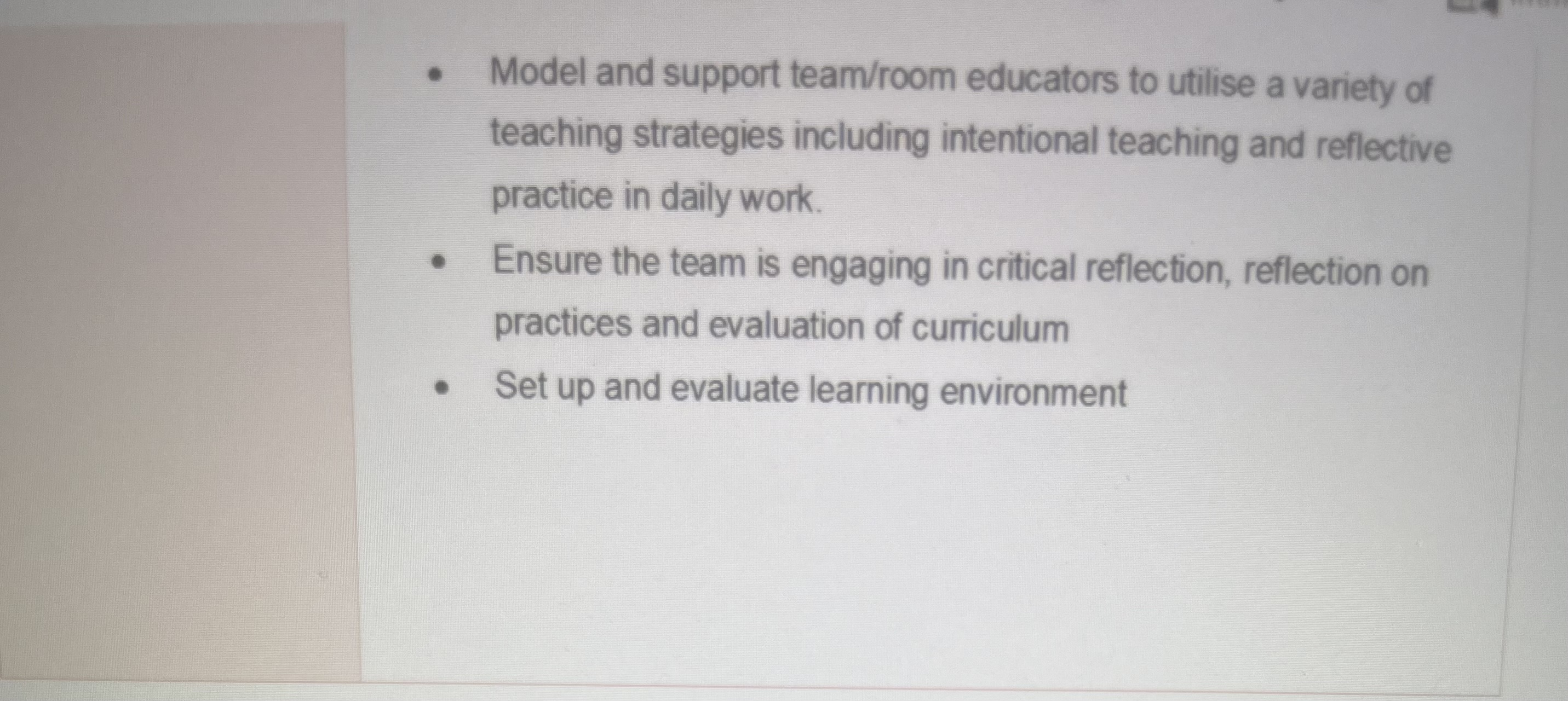 to the job description Diploma of Early Childhood Educator List the educator's