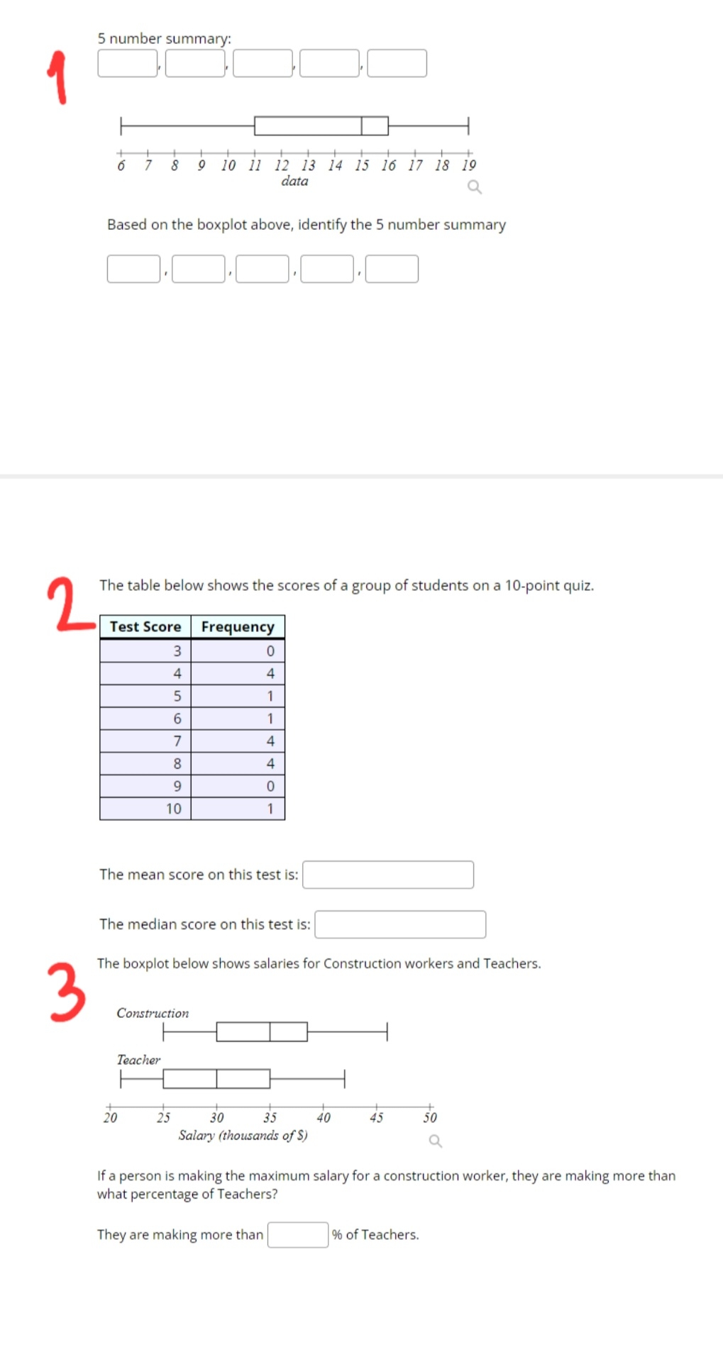 Statistics and Probability 5 number summary: S 6 7 8 9 10