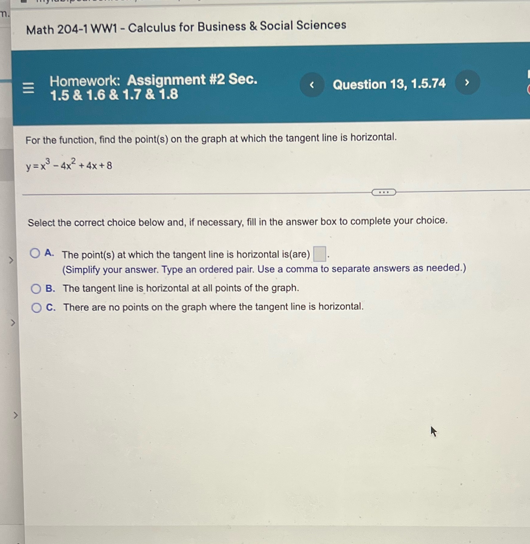  Math 204-1 WW1 - Calculus for Business & Social Sciences E