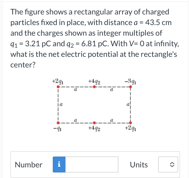  The figure shows a rectangular array of charged particles fixed in