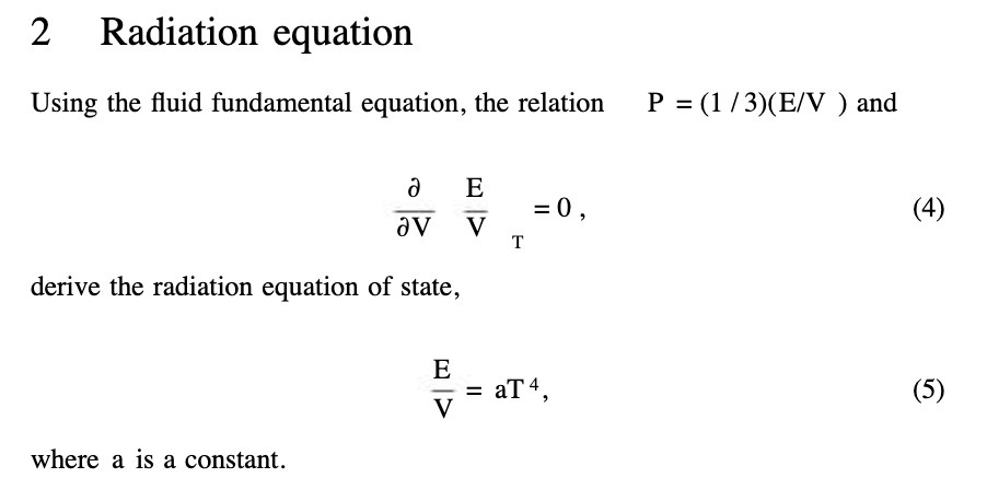 2 Radiation equation Using the fluid fundamental equation, the relation P