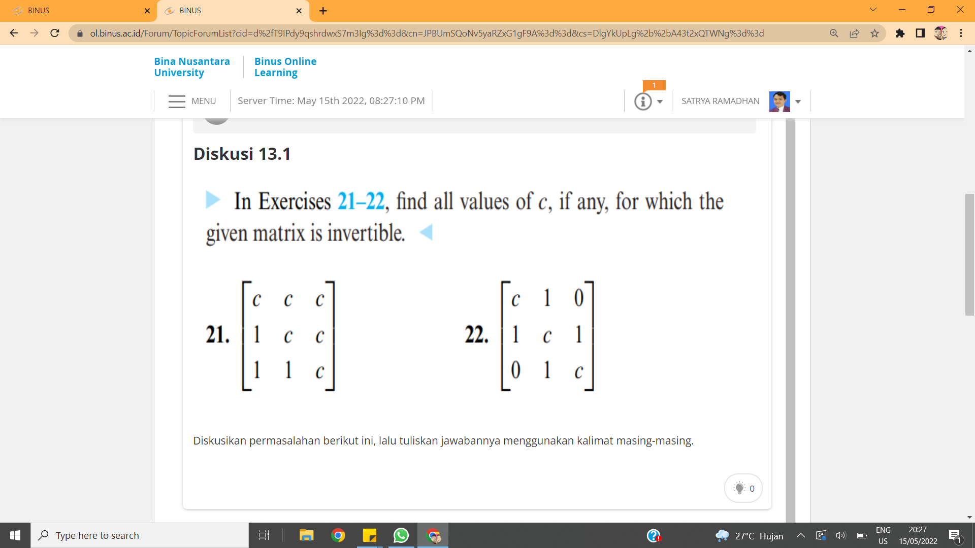 BINUS X BINUS X + V X F -> C ol.binus.ac.id/Forum/TopicForumList?cid=d%2fT91Pdy9qshrdwxS7m3/g%3d%3d&cn=JPBUmSQoNv5yaRZxG1gF9A%3d%3d&cs=DigYkUpLg%26%2bA43t2xQTWNg%3d%3d