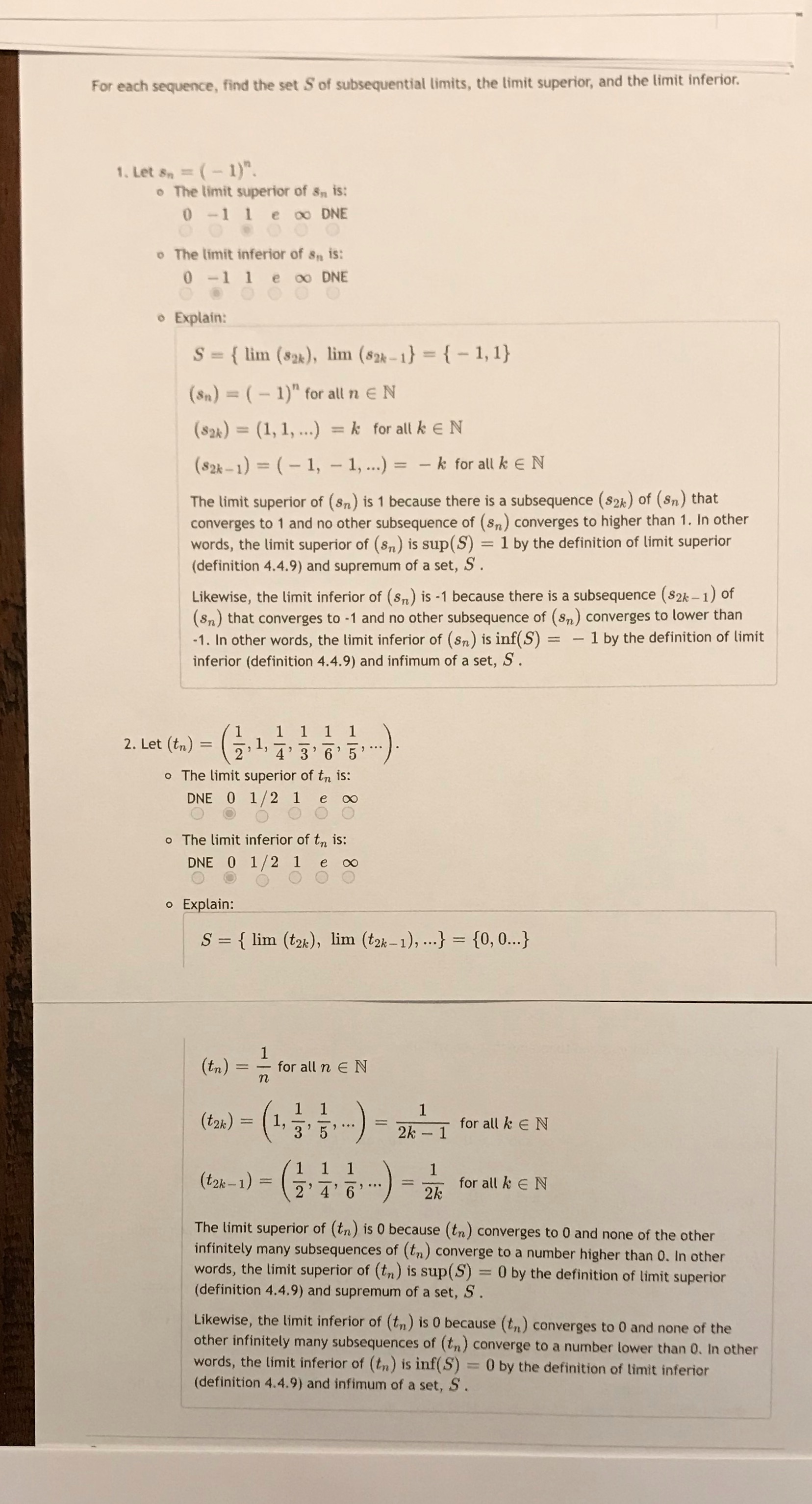 Could someone please check my work For each sequence, find the set
