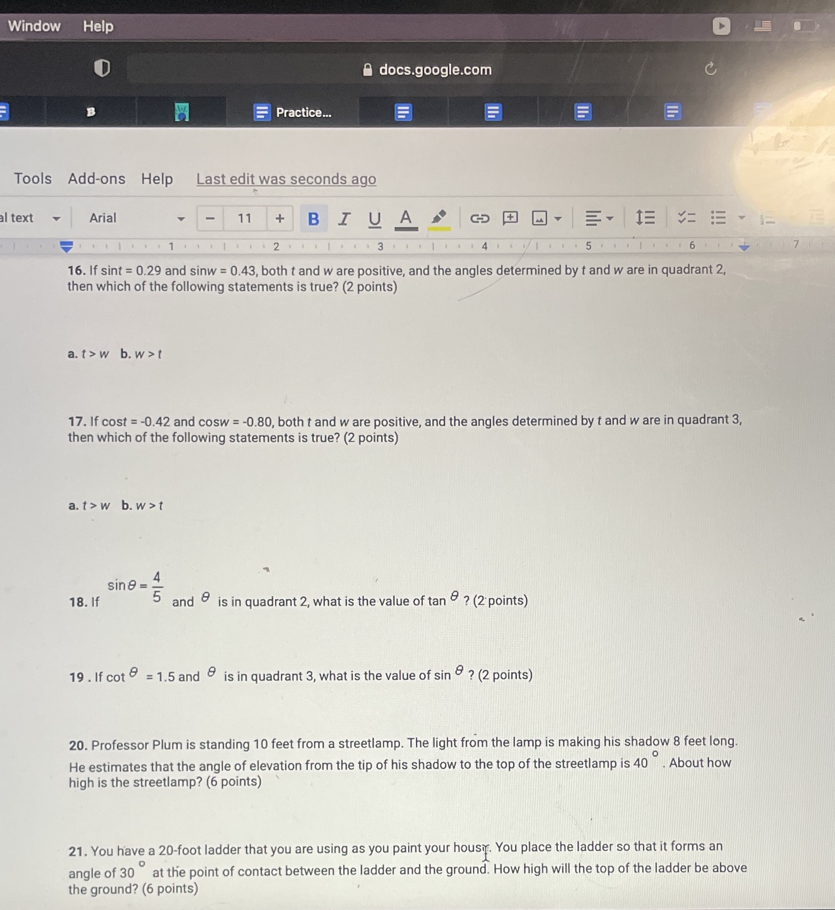  Window Help A docs.google.com Practice... E E E E Tools Add-ons