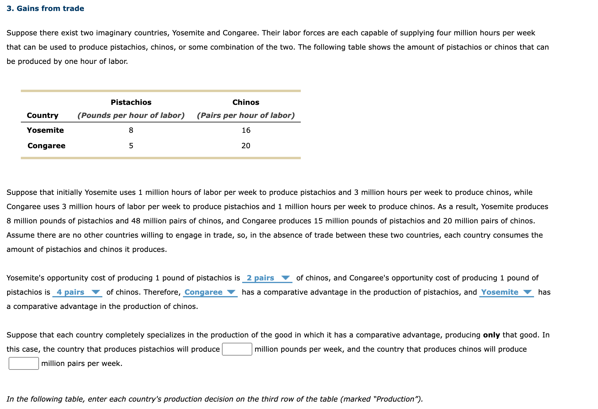 3. Gains from trade Suppose there exist two imaginary countries, Yosemite