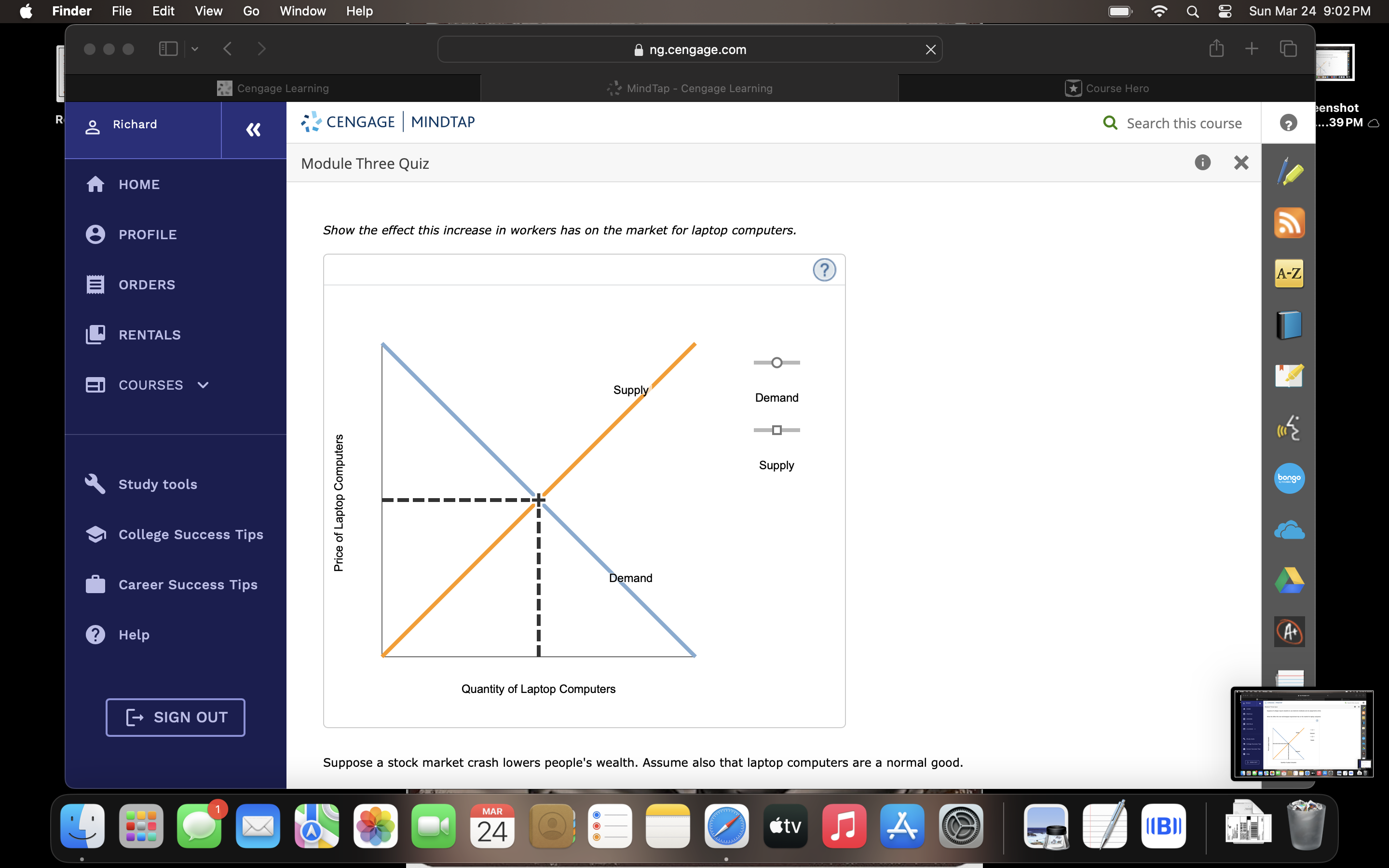market crash lowers people's wealth. Assume also that laptop computers are a