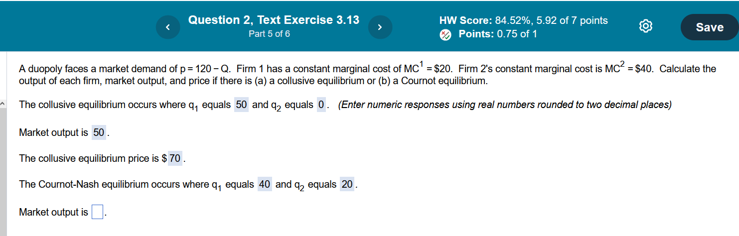  Question 2, Text Exercise 3.13 N HW Score: 84.52%, 5.92 of