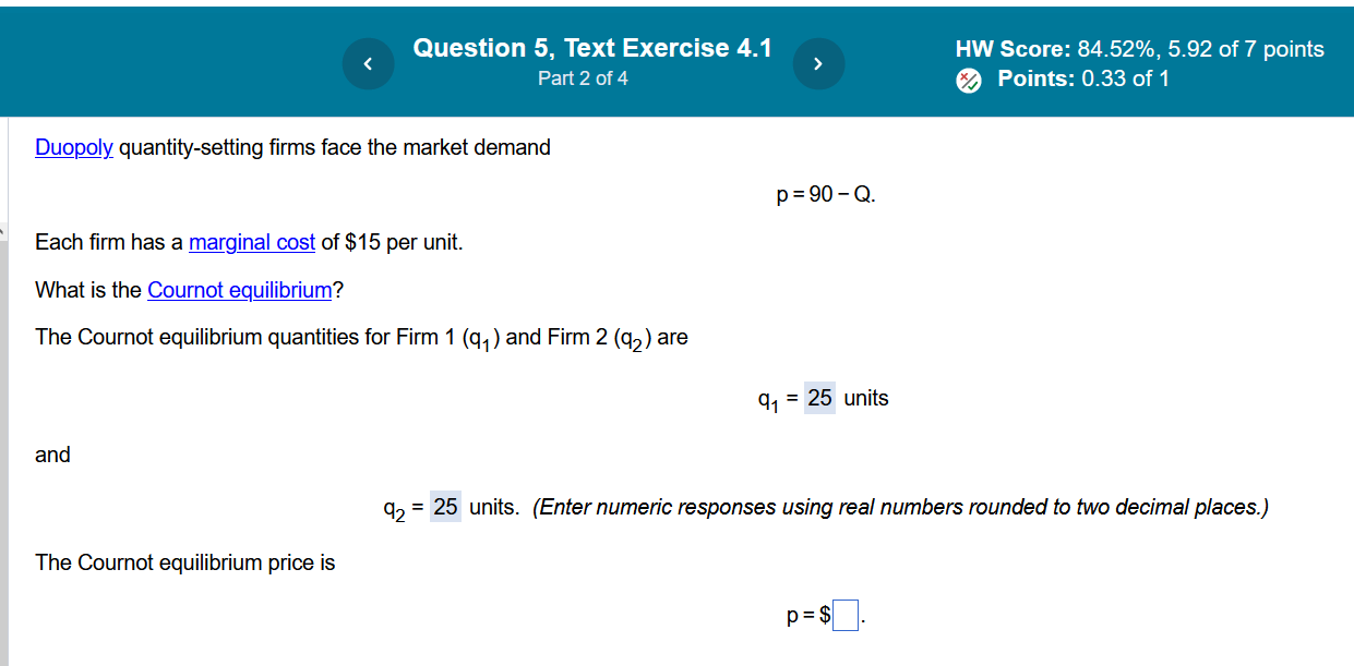 7 points @ Part 5 of 6 Points: 0.75 of 1 A