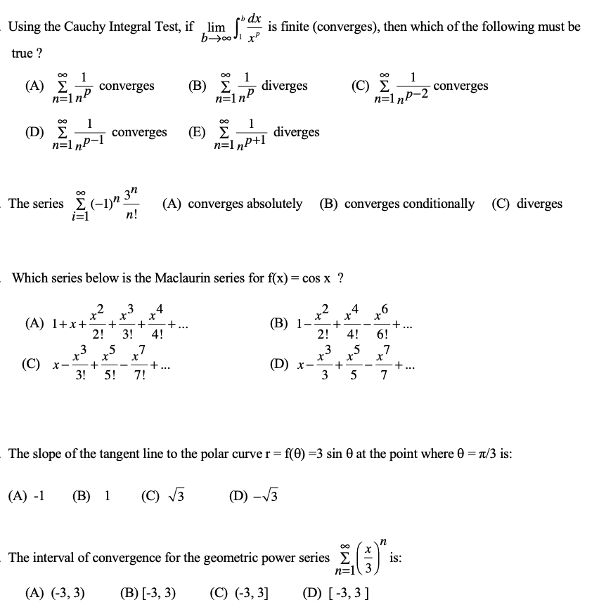Using the Cauchy Integral Test, if lim b dx b-yooJi xp
