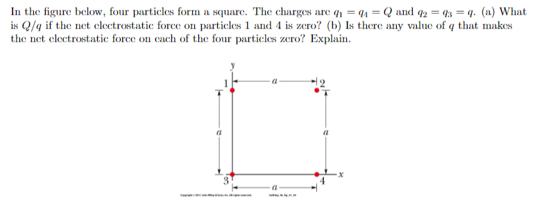  In the figure below, four particles form a square. The charges
