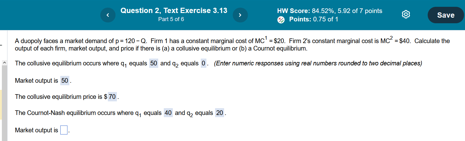  Question 2, Text Exercise 3.13 N HW Score: 84.52%, 5.92 of