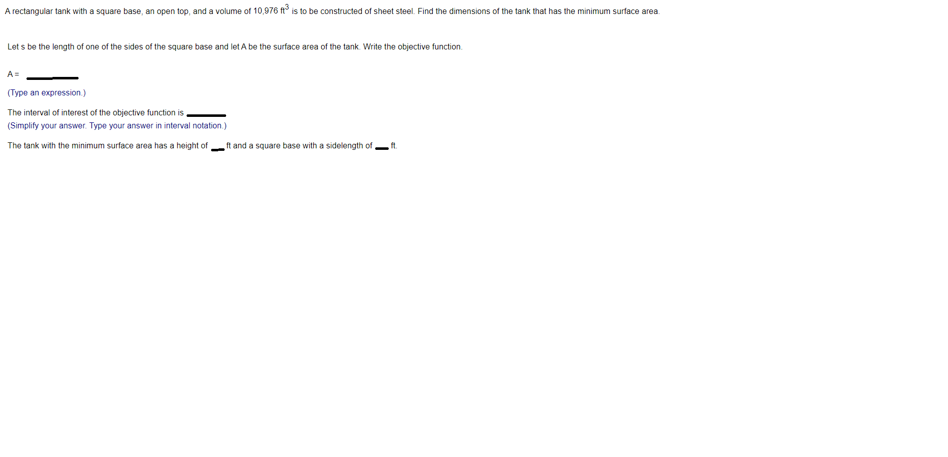  A rectangular tank with a square base, an open top, and