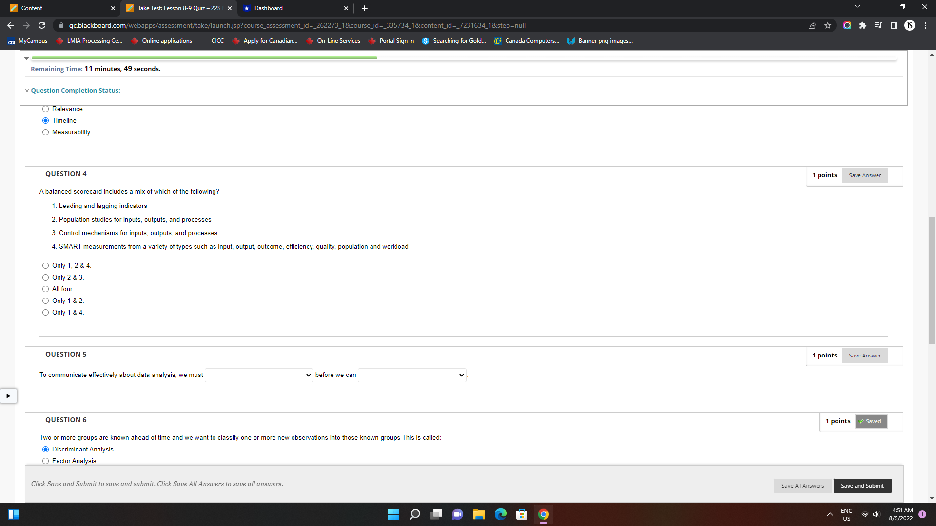 *Dashboard C gc.blackboard.com/webapps/assessment/take/launch.jsp?course_assessment_id=_262273_1&course_id=_335734_1&content_id=_7231634_1&step=null CDI MyCampus LMIA Processing Ce.. Online applications CICC Apply