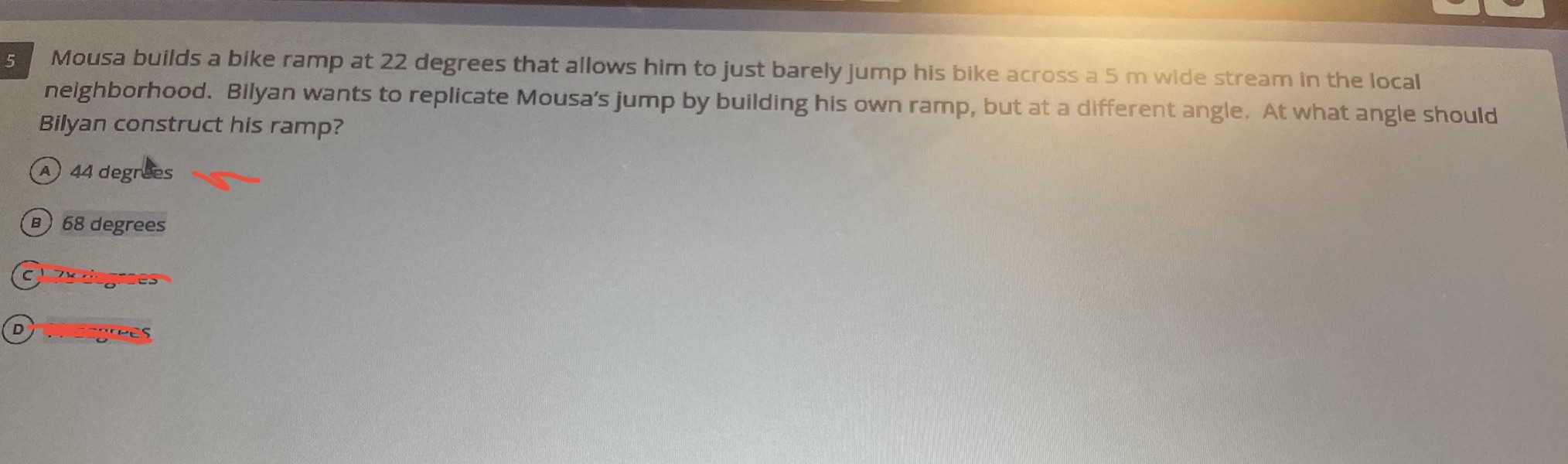 Help 5 Mousa builds a bike ramp at 22 degrees that allows