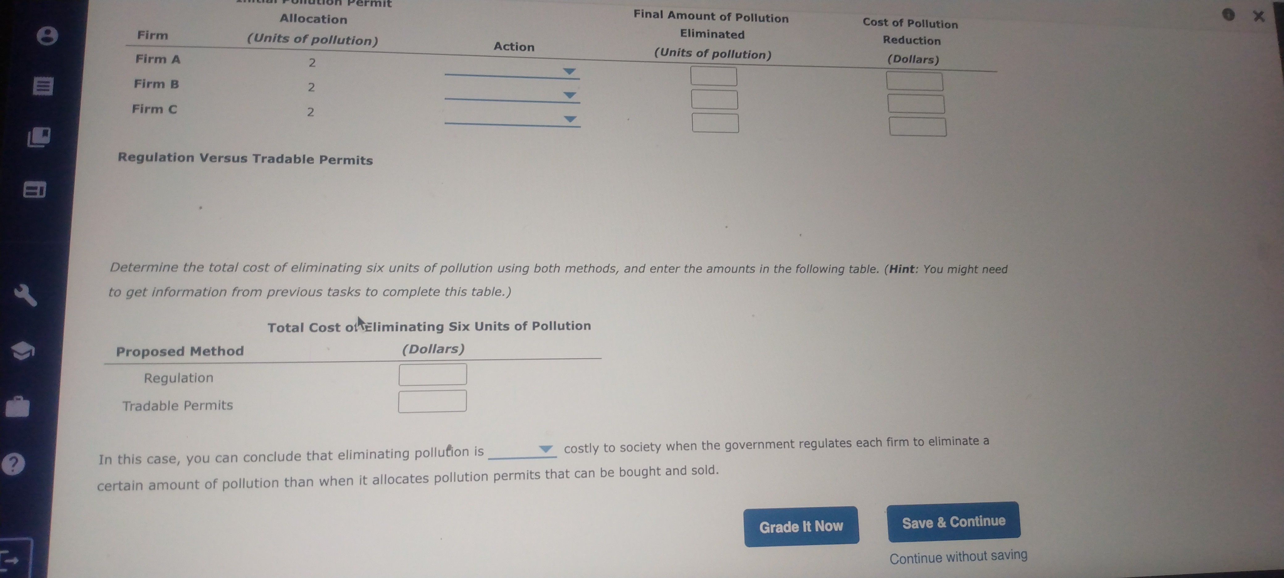 pollution in the area to 6 units by choosing between the following