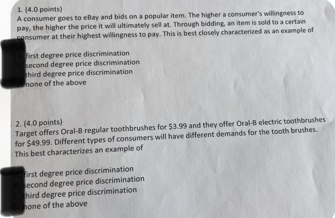 1. (4.0 points) A consumer goes to eBay and bids on