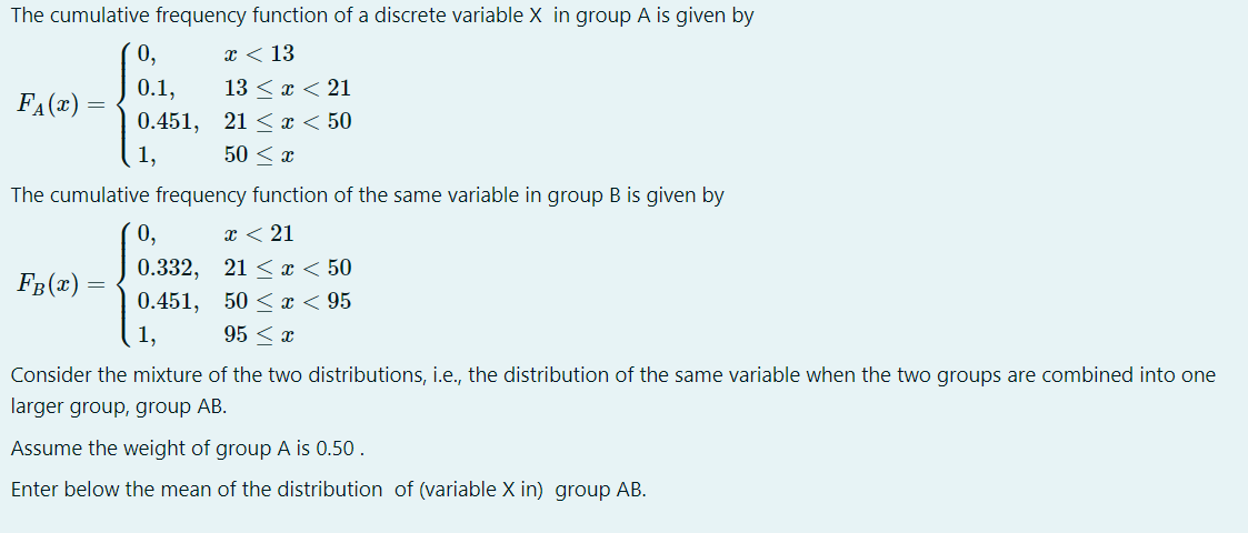 The cumulative frequency function of a discrete variable X in group A